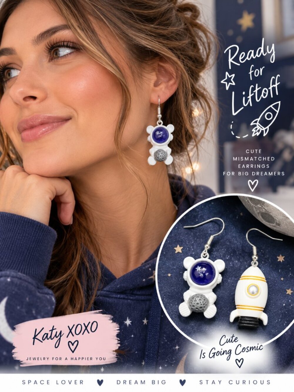 Astronaut Rocket Mismatched Earrings Space Galaxy NASA Inspired STEM Science